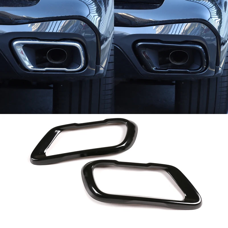 2Pcs Glossy Black Stainless Steel Car Exhaust Muffler Pipe Tip Cover Trim For BMW X5 G05 X6 G06 X7 G07 2019-2025 Accessories ﻿