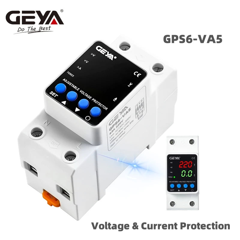GEYA Din Rail Adjustable Over Voltage Under Voltage Protection Device 40A 63A 80A 220VAC Digital Display Voltage Protector