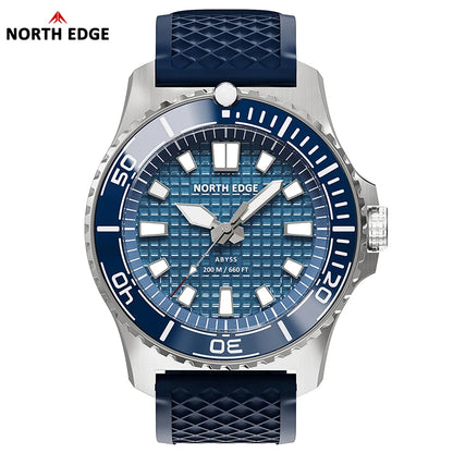NORTH EDGE ABYSS Men Solar Powered Diving Quartz Luxury Watch 200M Waterproof Dive Sports Watches 316L Steel Case 180+ Day Power