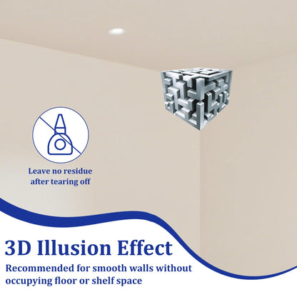 3Pcs 3D Illusion Wall Sticker Removable Corner Wall Decal Optical Illusion Corner Maze Cube Wall Art Home Room Decor Stickers