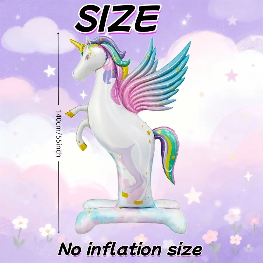 Giant 3D Self-Standing Unicorn Foil Balloon with Stable Base, Rainbow Gradient Unicorn with Wings Inflatable Mylar Balloon for K