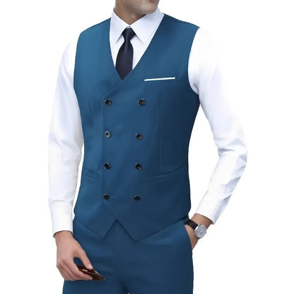 Men Double Breasted Vest British Style Slim Fit Business Formal Waistcoat High Quality Suit Vest Multiple Colors