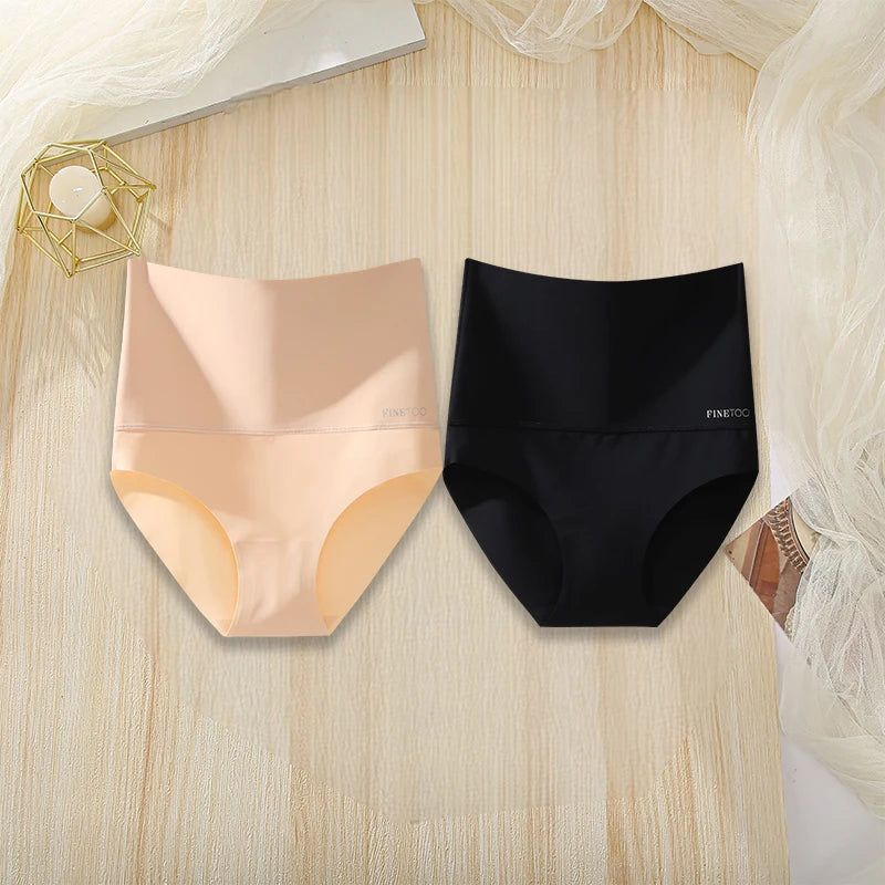 2Pcs/Set High Waist Panties Women Body Slimming Underwear Breathable Comfortable Briefs Solid Briefs  Breathable Lingerie
