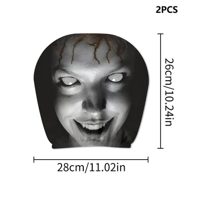 2Pcs Universal Elastic Halloween Horror Face Car Headrest Covers Soft Polyester Washable Dustproof Protective Decorative Sleeve