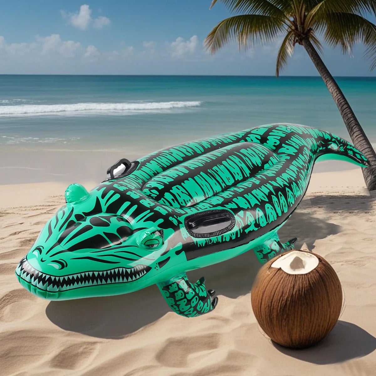 1PC Adventure-Ready Crocodile Inflatable Ride-on with Handles, Summer Thickened Pool Float