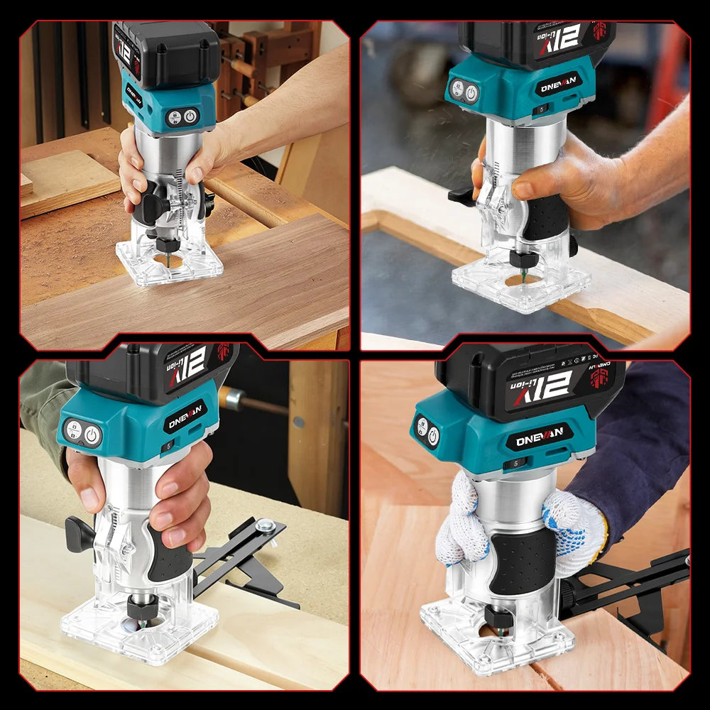 ONEVAN 1600W Brushless Electric Trimmer 5 Gears Cordless Woodworking Engraving Slotting Milling Router For Makita Battery Pin