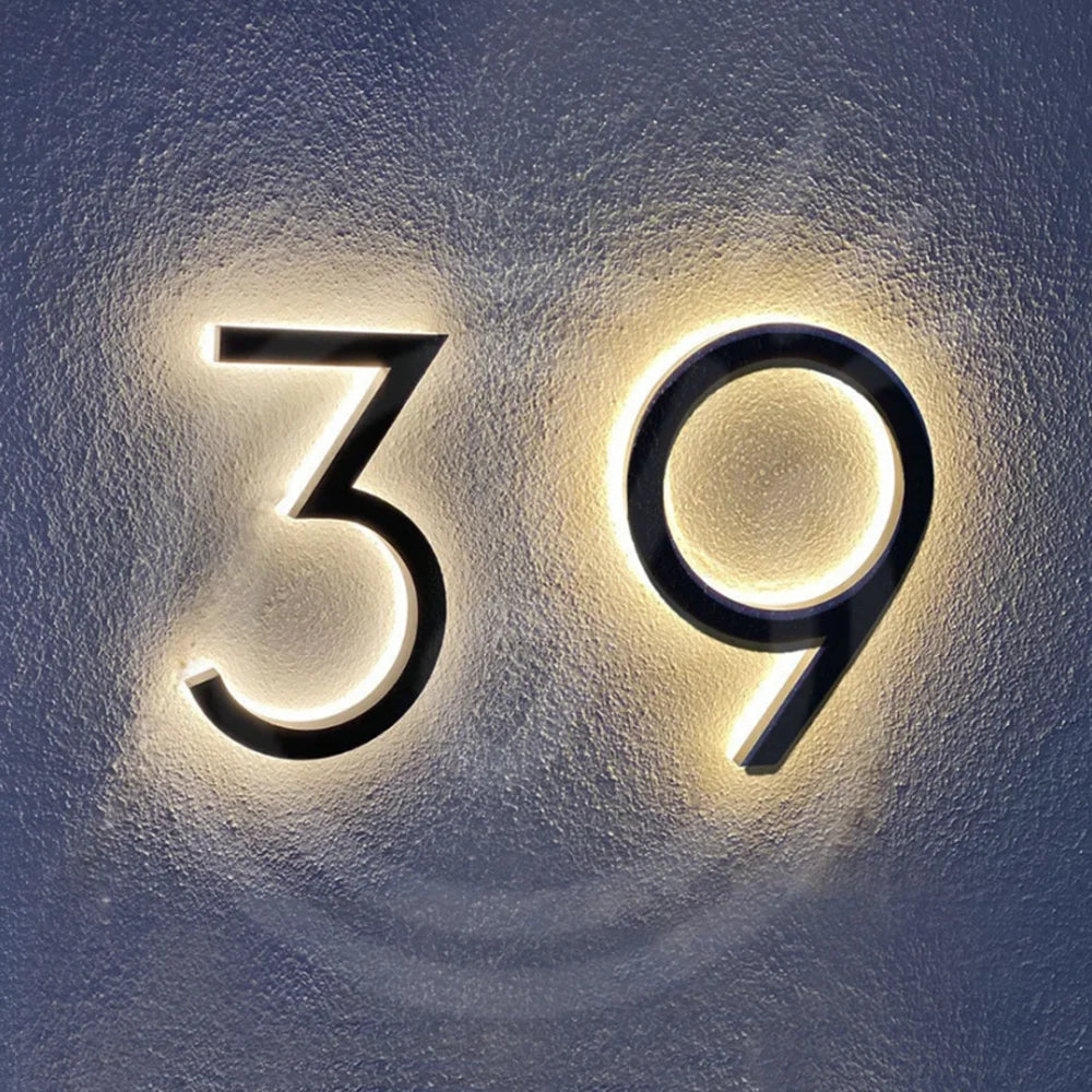 Custom LED House Number Outdoor Metal Letters Sign for Business Storefront Waterproof Illuminated Backlit House Number Signage