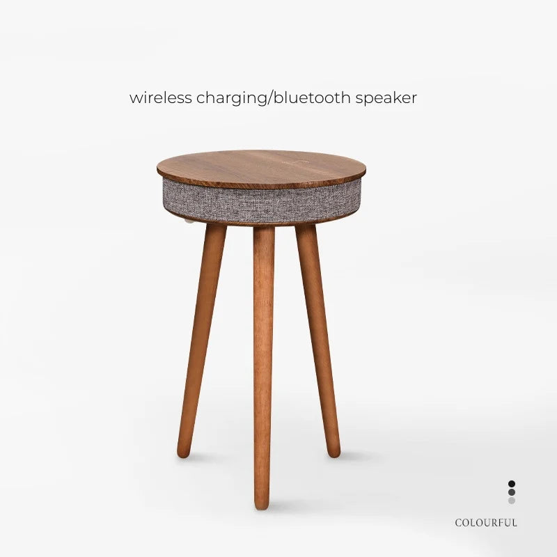 Smart Round Tea Table with Bluetooth Speaker Living Room Corner Table with Wireless Charging Portable Multi-Function Side Table