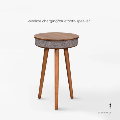 Smart Round Tea Table with Bluetooth Speaker Living Room Corner Table with Wireless Charging Portable Multi-Function Side Table