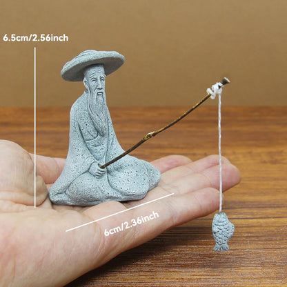 Miniature Zen Fisherman Play Chess Elder Sand Stones Figurine Garden Bonsai Rockery Aquariums Ornaments Lanscape Room Decoration