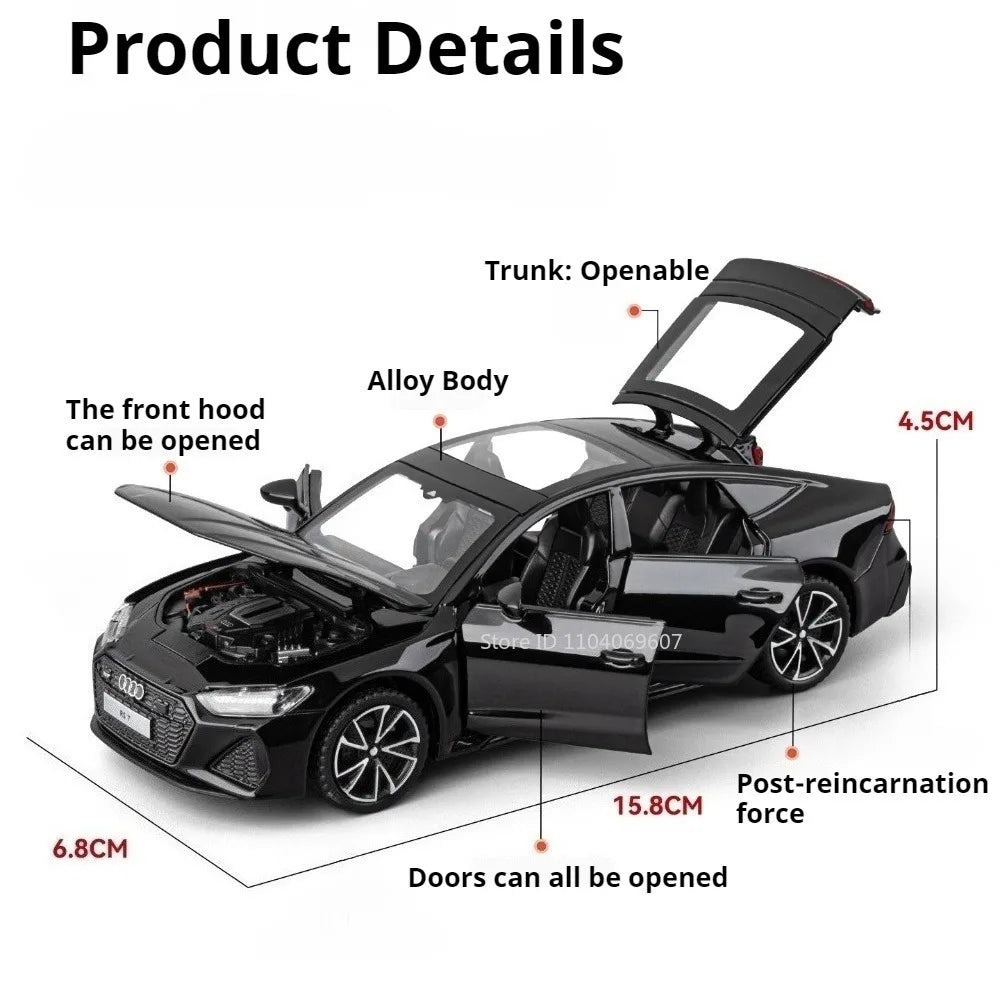 1:32 RS7 RS6 Miniature Car Toy Models Alloy Diecast Rubber Tires Doors Opened Exquisite Interior Pull Back Decoration Vehicles