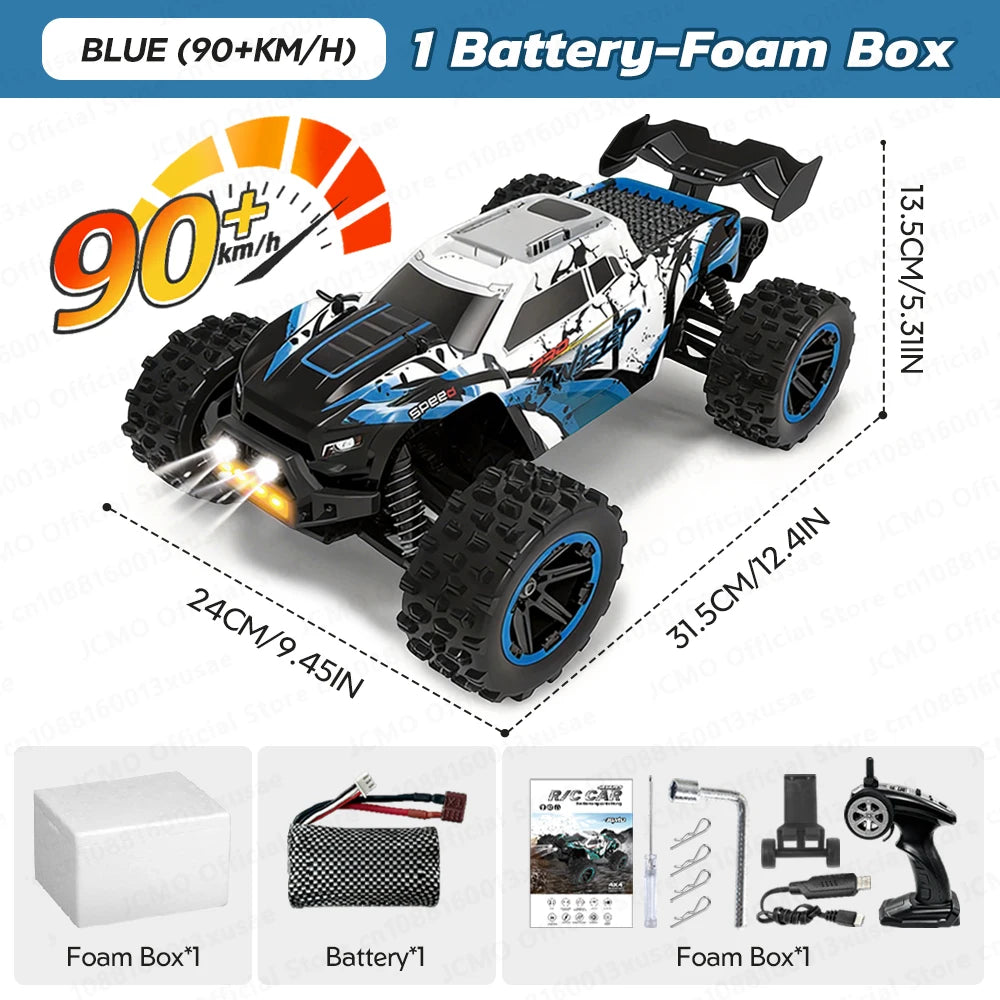 JCMO 1:16 90KM/H 4WD RC Car With LED Lights 2.4G Radio High Speed 50KM/H Brushless/Carbon Motor Remote Control Off-Road Cars Toy