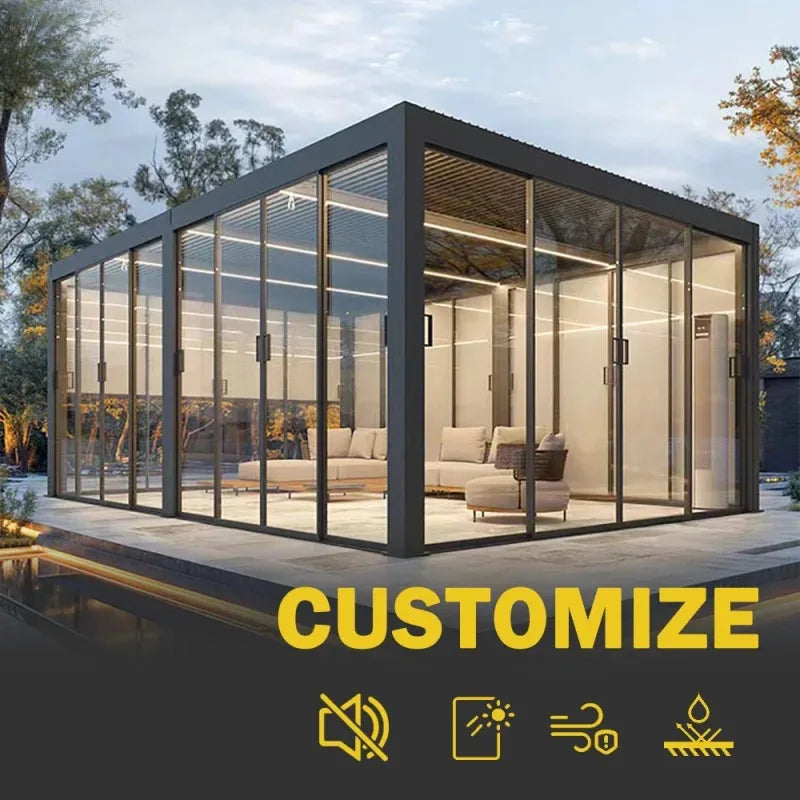 Any Size Custom Multi Function Glass Sunroom Aluminum Structure Outdoor Patio Enclosure LED Light Available Four Season Room Ext