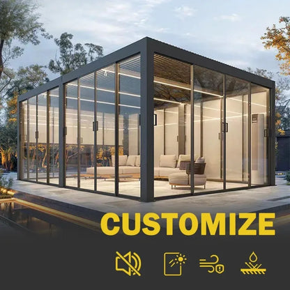 Any Size Custom Multi Function Glass Sunroom Aluminum Structure Outdoor Patio Enclosure LED Light Available Four Season Room Ext