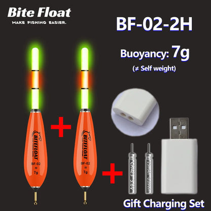 Bite Float Electronic Float 5pcs Set 2 Smart Electronic Floats + 2 Rechargeable Batteries + 1 Charger Night Fishing