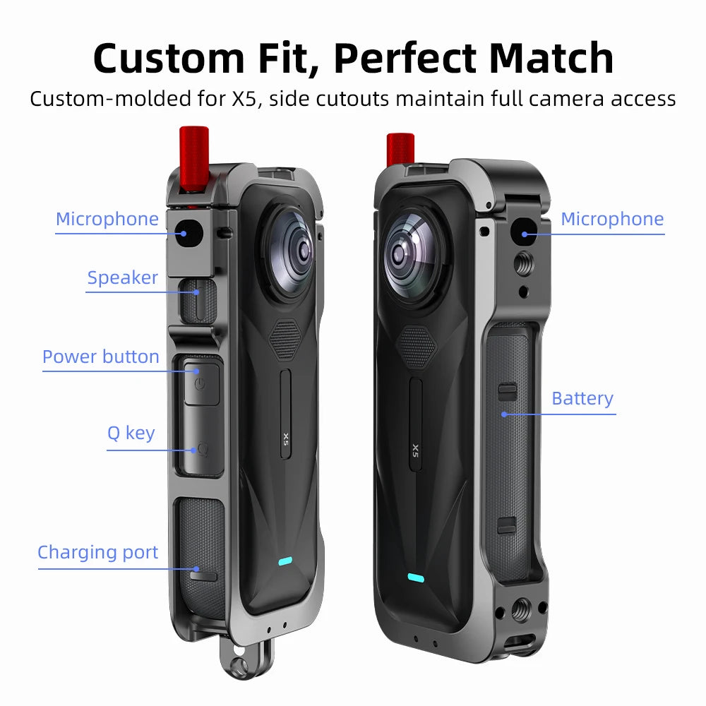 Flymile Metal Cage Protective Case for Insta360 X5 Accessories Aluminum Alloy Expansion Frame Adapter Mount with Lens Guard