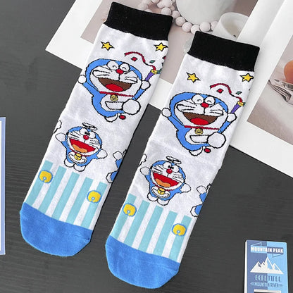 Bandai Doraemon socks with high-quality cartoon anime print thickened warm mid-calf socks for men and women in autumn and winter