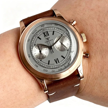 Rose Gold 38mm Tandorio Retro Men Watch Sport Watches Miyota OS20 Movement Chronograph Quartz Clock Black White Arched Glass