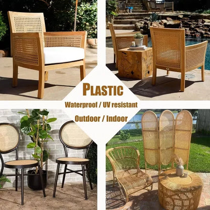 DIY Handwoven Synthetic Poly Rattan Webbing Roll Faux Cane Mesh Open Weave Plastic for Home Decor Projects