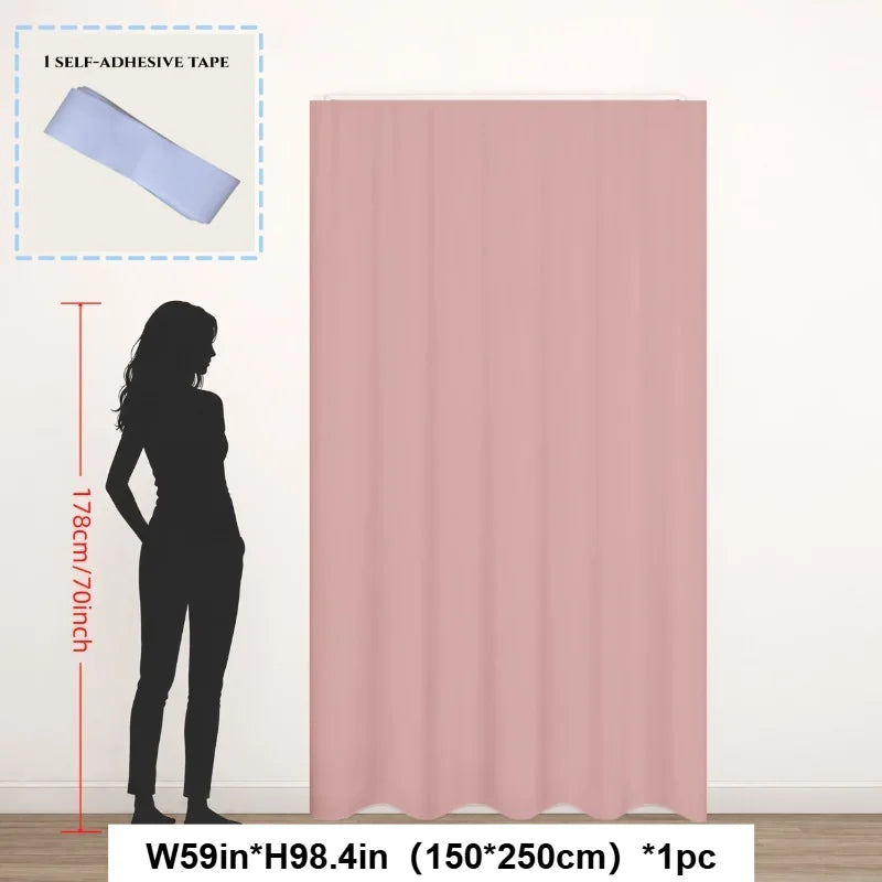 1 PCS of 100% Blackout Curtain, Non Perforated Magic Tape Self-Adhesive Curtain, Heat-Insulating Blackout Bedroom Curtain