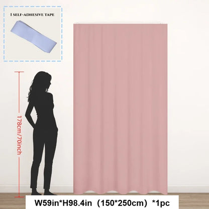 1 PCS of 100% Blackout Curtain, Non Perforated Magic Tape Self-Adhesive Curtain, Heat-Insulating Blackout Bedroom Curtain