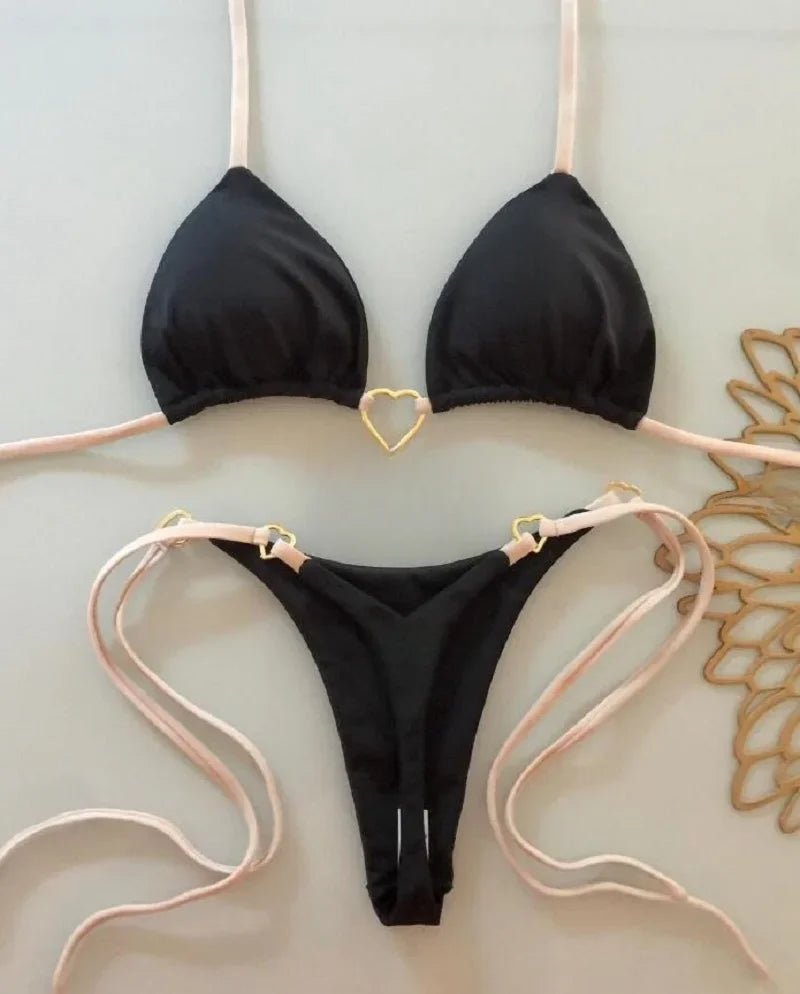 Sexy Halter Solid Color Bikini Set Women's Swimsuit Two-piece Triangle Thong Swimwear Bathing Suit Brazilian Biquinis