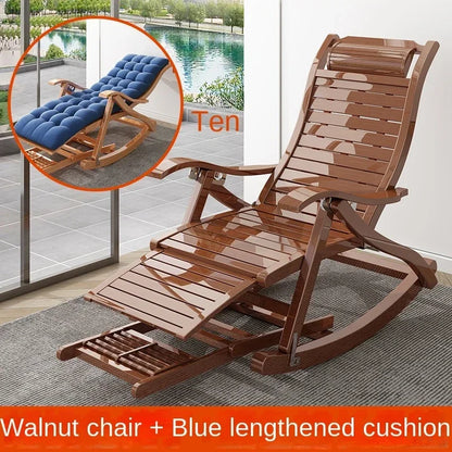 UVR Folding Rocking Chair Adult Bamboo Lounge Chair Home Balcony Leisure Armchair Armchair Lazy Sofa Rattan Chair