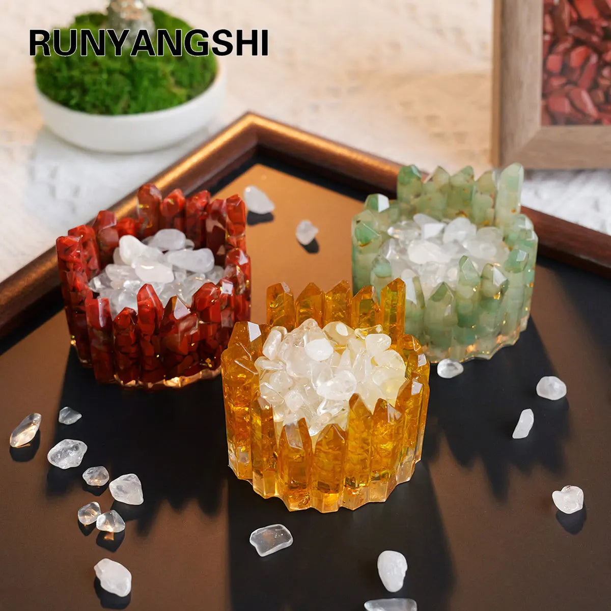 1PC Natural Crystal Energy Generator degaussing Bowl Reiki Healing Chakra Resin Meditation Point Room Decor For Mother Day Gift