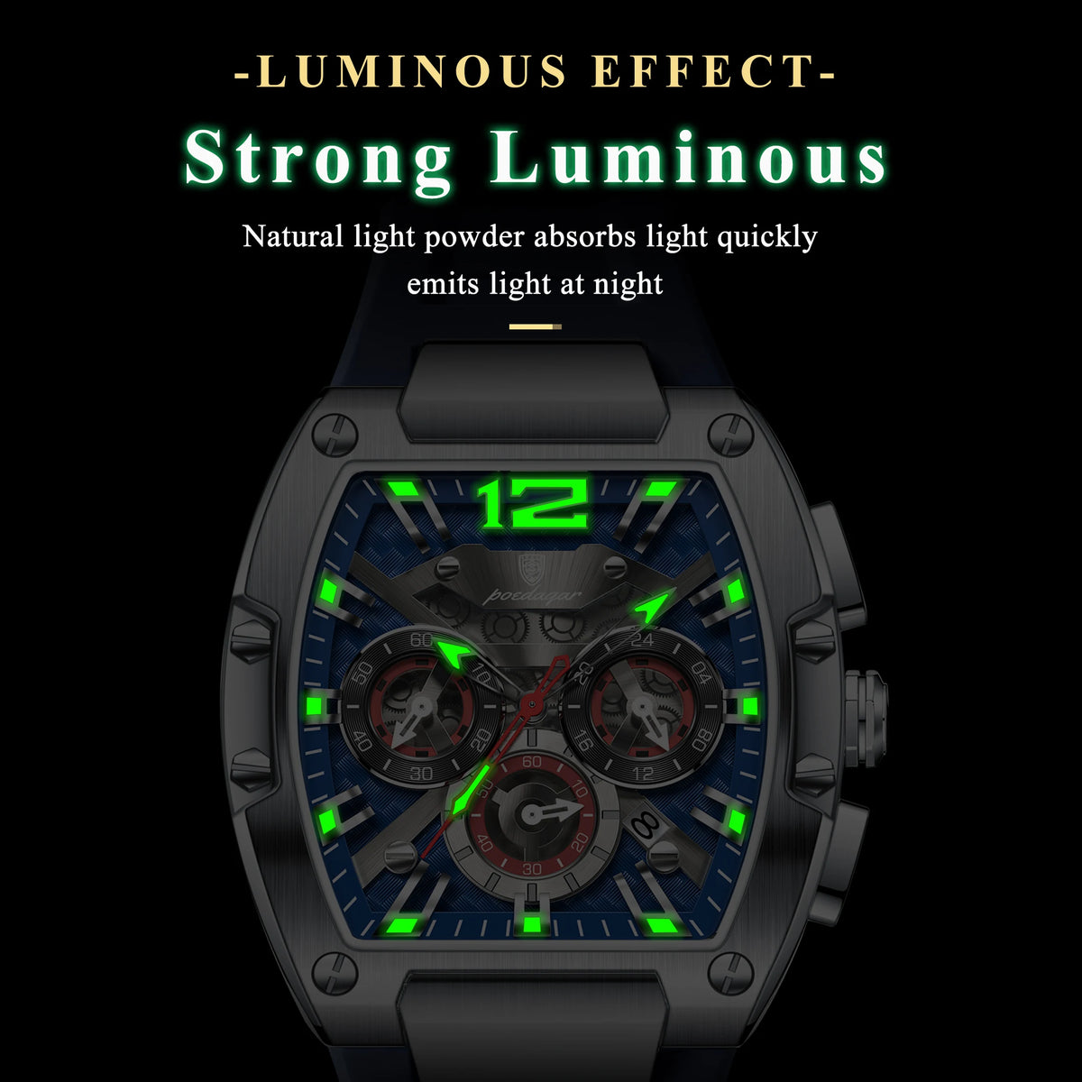 POEDAGAR Luxury Man Quartz Watch Sports Military Watch For Men Waterproof Luminous Date Chronograph Silicone Strap Men's Watches