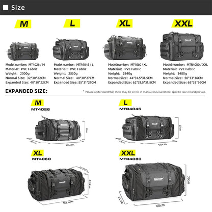 Rhinowalk Motorcycle Travel Luggage Bag Waterproof 19L-80L Expandable Big Capacity Motor Tail/Trunk/Rack Bag For Most Motorcycle