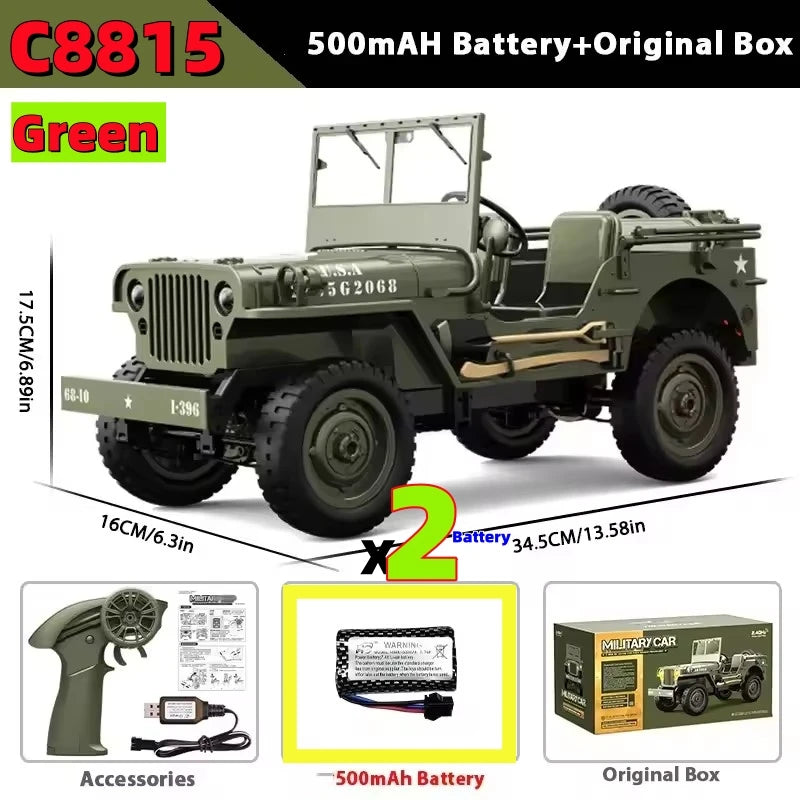 JHD FOR JJRC C8815 Rc Car 1:10 JEEP MB 2.4g 4wd RTR Crawler Climbing Scale Military Truck Offroad Vehicle C8815  Adult Toy Gift
