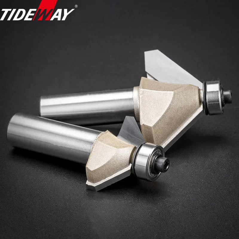 Tideway 45 Deg Bevel Edge Forming Chamfer Router Bits with Bearing Chamfering CNC Wood Cutting Tools Woodworking Milling Cutter