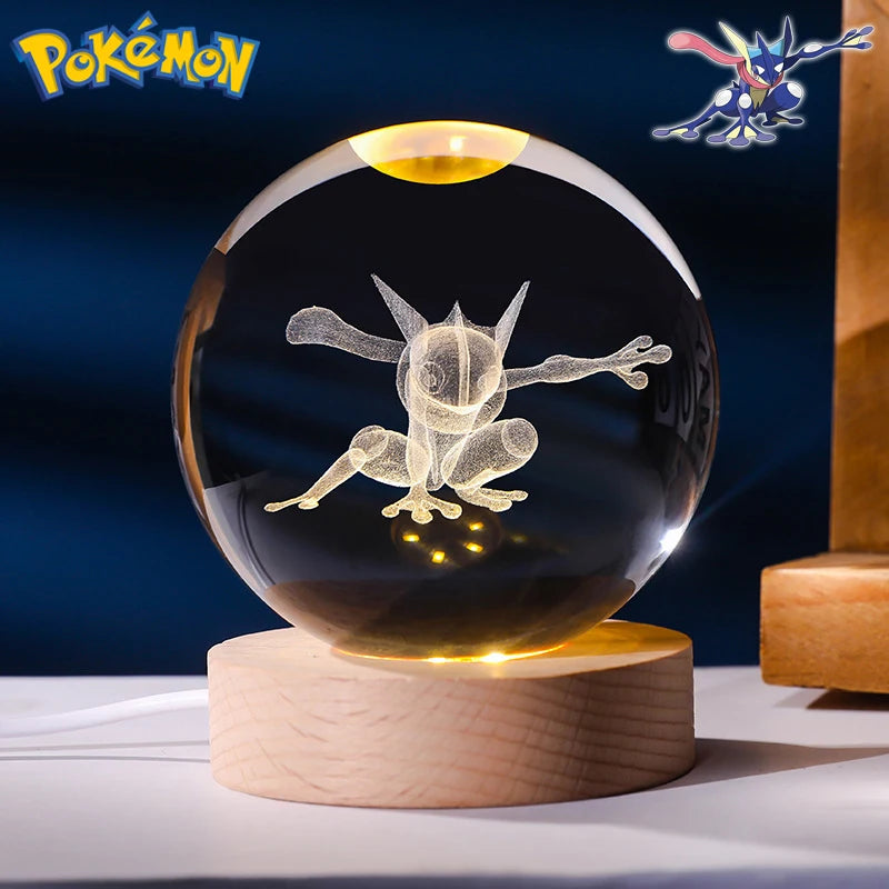 Pokemon 3D Crystal Ball Figure Toys Blastoise Scyther Garchomp Greninja Lugia Ampharos Gengar Glass Ball Night Light Gifts Kids