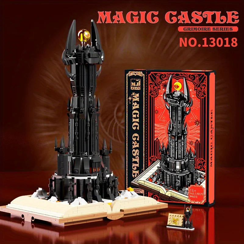 966PCS Black Tower Magic Book Building Blocks Dark Magic Castle Model Assembly Bricks With Lights Educational Toys Holiday Gifts