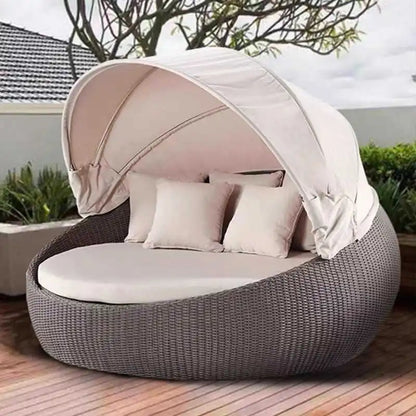 HYS outdoor rattan large round bed garden courtyard balcony bed recliner leisure creative lazy rattan chair sofa bed furniture