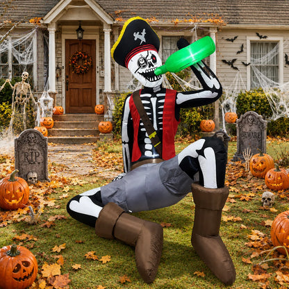 6.5FT Halloween Inflatable Decoration, Drinking Skeleton Pirate, Suitable for Patios, Lawns, Indoor and Outdoor Holiday Parties.