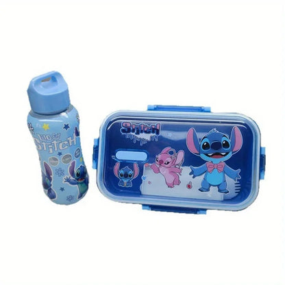 Disney Stitch Double-Layer Insulated Lunch Box with Cup, Spoon and Storage Case, Ideal for Office, School and Picnics，lunch box