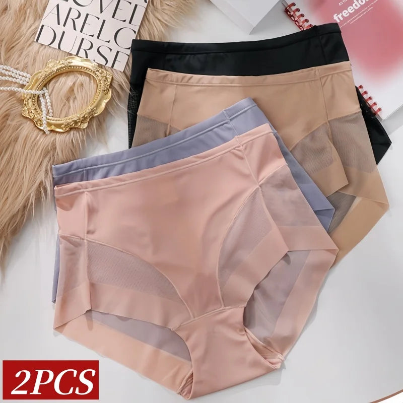 2Pcs/Set Women High Rise Briefs Panties Tummy Control Underwear Hip Shaping Sheer Mesh Panel Shapewear Sexy Lingerie S-3XL