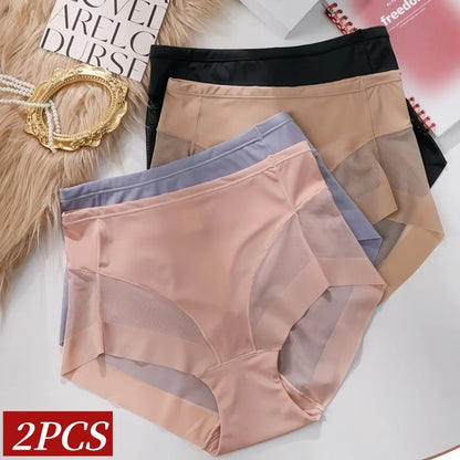2Pcs/Set Women High Rise Briefs Panties Tummy Control Underwear Hip Shaping Sheer Mesh Panel Shapewear Sexy Lingerie S-3XL