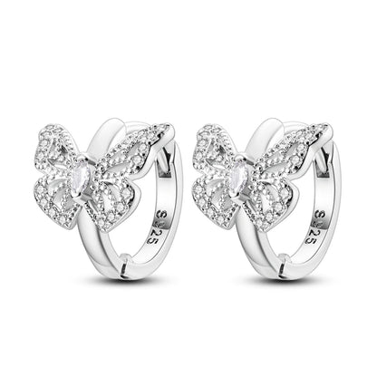 Original 925 Sterling Silver Earrings Sparkling Shining Dreamy Butterfly Hoop Earring for Women Girl Party Birthday Jewelry Gift