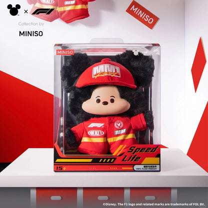 MINISO Disney Mickey Mouse F1 Racing Keychain Pendant Vinyl Plush Doll Bag Charm Collectible Toy Speed Life Series Gift