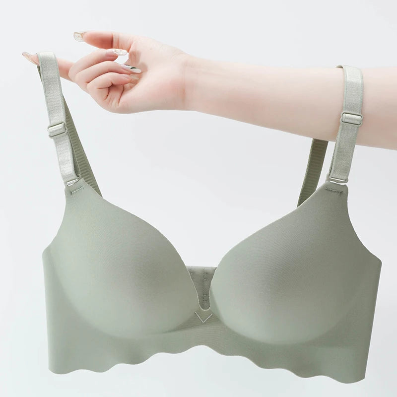 2PCS Women's Solid Color Wavy Edge Seamless Bras One-Piece Wire Free Sexy Push-Up Bra Female Fashion Comfortable Bras Lingerie