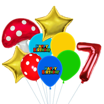 Red Blue Green Yellow Mushroom Star Balloons for Cartoon Video Game Super Bros Balloon Birthday Inspired Party Decoration