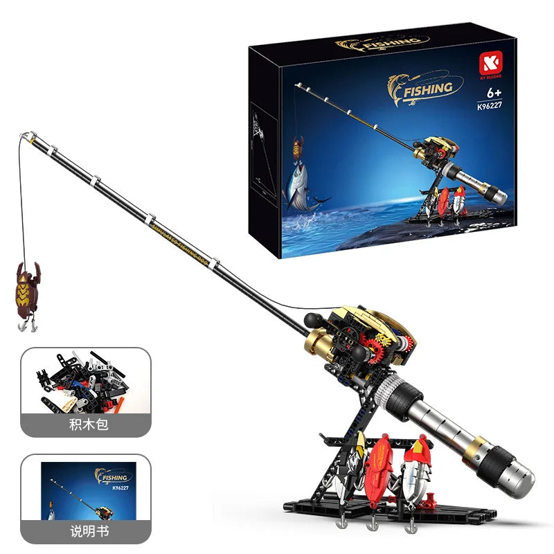 Fishing Rod Brick Simulated Gear Reel Fishing Rod Model Building Blocks Creative DIY Simulated Fishing Game Educational Toy Gift