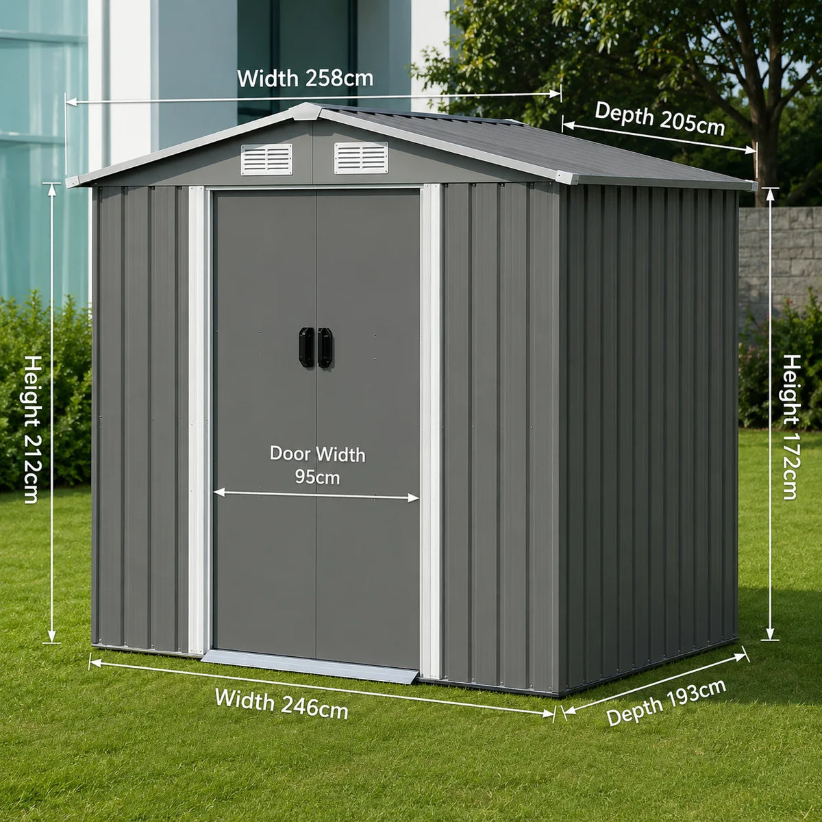 Outdoor Steel Storage Shed Garden Tool Storage House Lockable Door Waterproof Rust Resistant Backyard Patio Utility Building