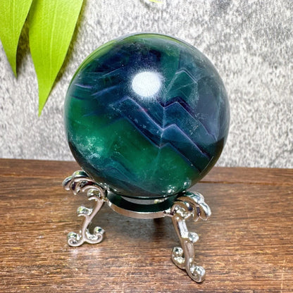 Natural Blue Snowflake Feather Fluorite Spheres Stone Healing Crystal Reiki Energy Home Scene Decorations Gifts+Stand