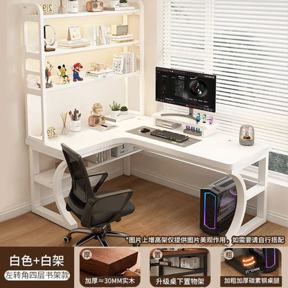 Computer Desk Corner Multi Functional Double Writing Table L Shaped Office Desk with Bookshelf Study Desk for Home Furniture