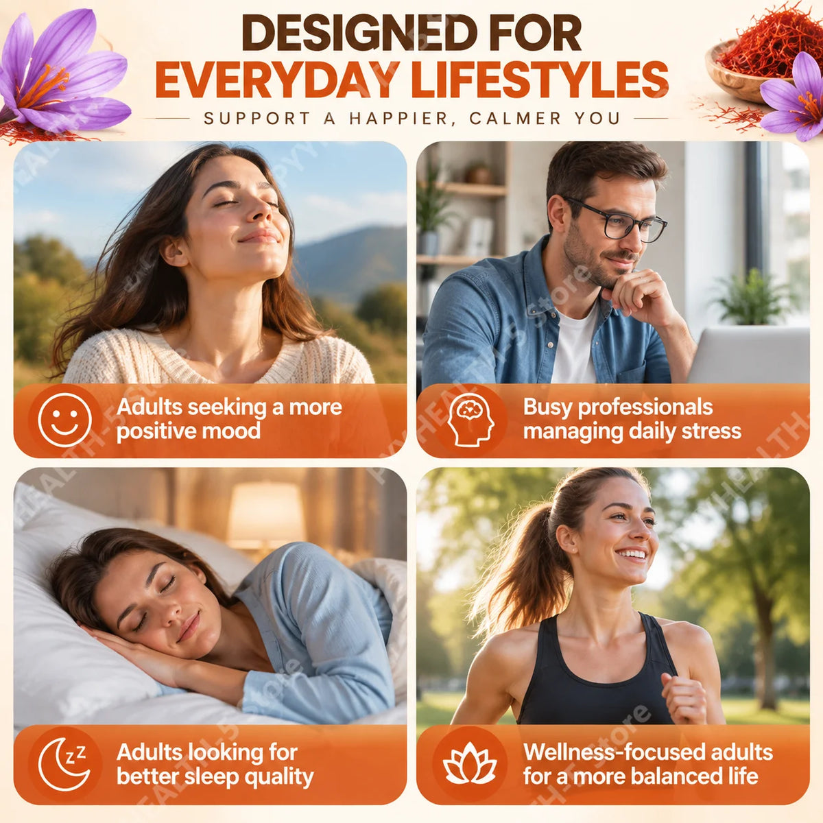 Saffron Extract Capsules for Mood Relaxation 100mg Per Serving High Safranal Saffron Raise Sleep Quality Stress Relief 60 Count