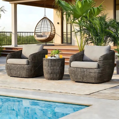 #Outdoor Wicker Furniture Set Dark Gray PE Rattan Cushions Hanging Egg Chair Round Side Table Weather Resistant Poolside Patio