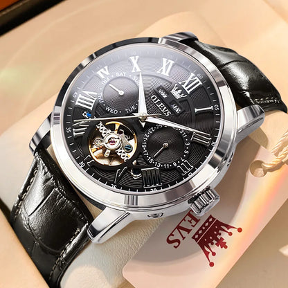 OLEVS 6668 Top Brand Men's Watches Trend Fashion Automatic Mechanical Wristwatch Leather Strap Waterproof Luminous Watch for Man